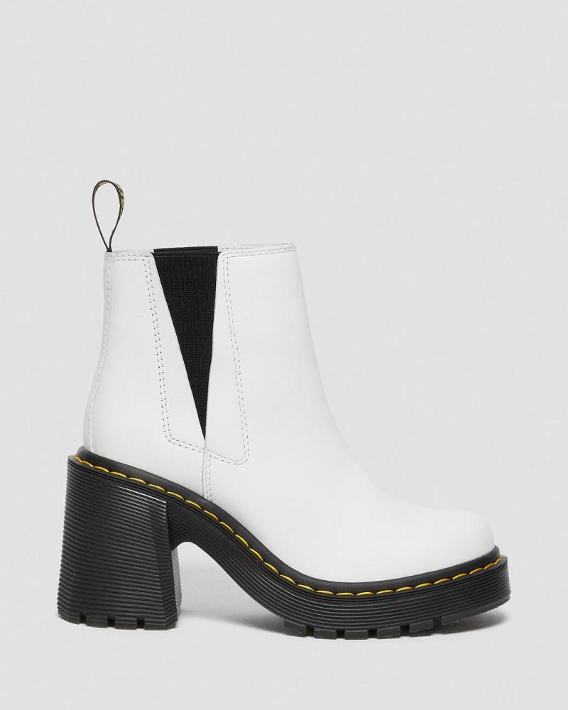 Dr Martens Spence Læder Flared Heel Chelsea Støvler Dame Hvide | DK 130DFM